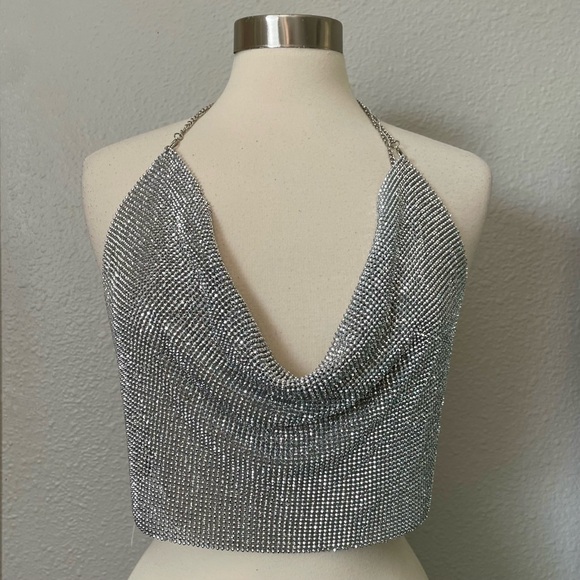 NWT Bodyrage Silver Chainmail Halter Top OSFM Clubwear Sexy New - Picture 3 of 9